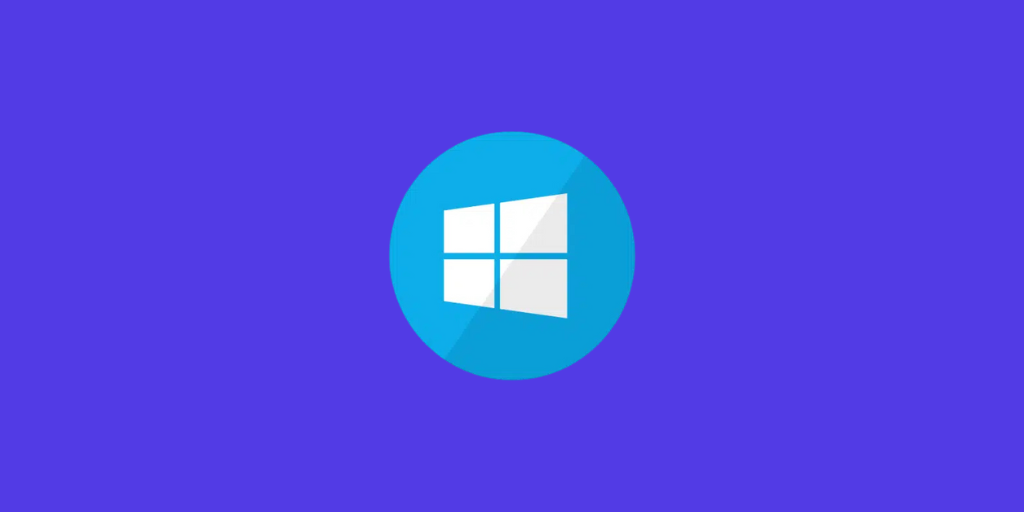 Windows-Logo in einem blauen Kreis auf violettem Hintergrund
